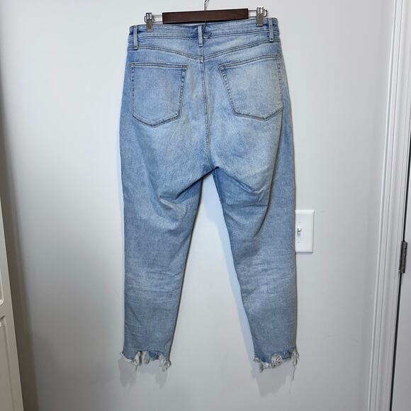 Ann Taylor LOFT Patchwork Button Distress Denim Jeans Size 12 Light Wash Stretch - Picture 3 of 12